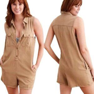 Aerie Sleeveless Utility Romper Playsuit Tan Large Safari Coastal Minimalist